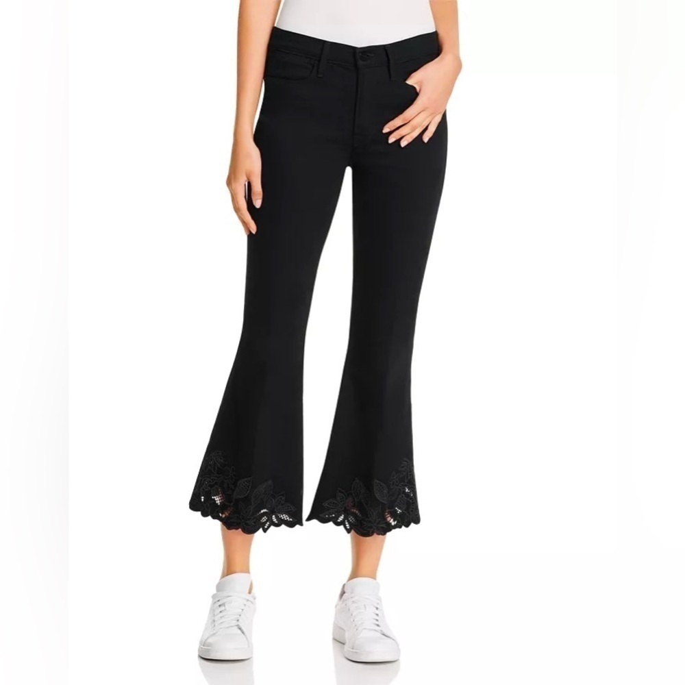 FRAME Le High Flare Crop Cutout Jeans in Noir, Size 25